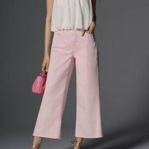 NWT Good American Good Waist Palazzo High-Rise Crop Wide-Leg Jeans Mineral Rose